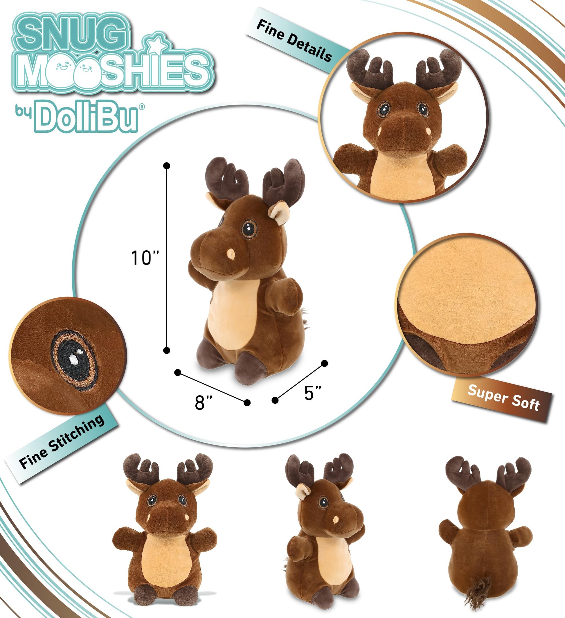 DolliBu Snug-Mooshies Standing Moose Stuffed Animal Plush Toy - Wild Super Squishy Soft Animal Friend for Girls and Boys, Medium Huggable Cute Plush