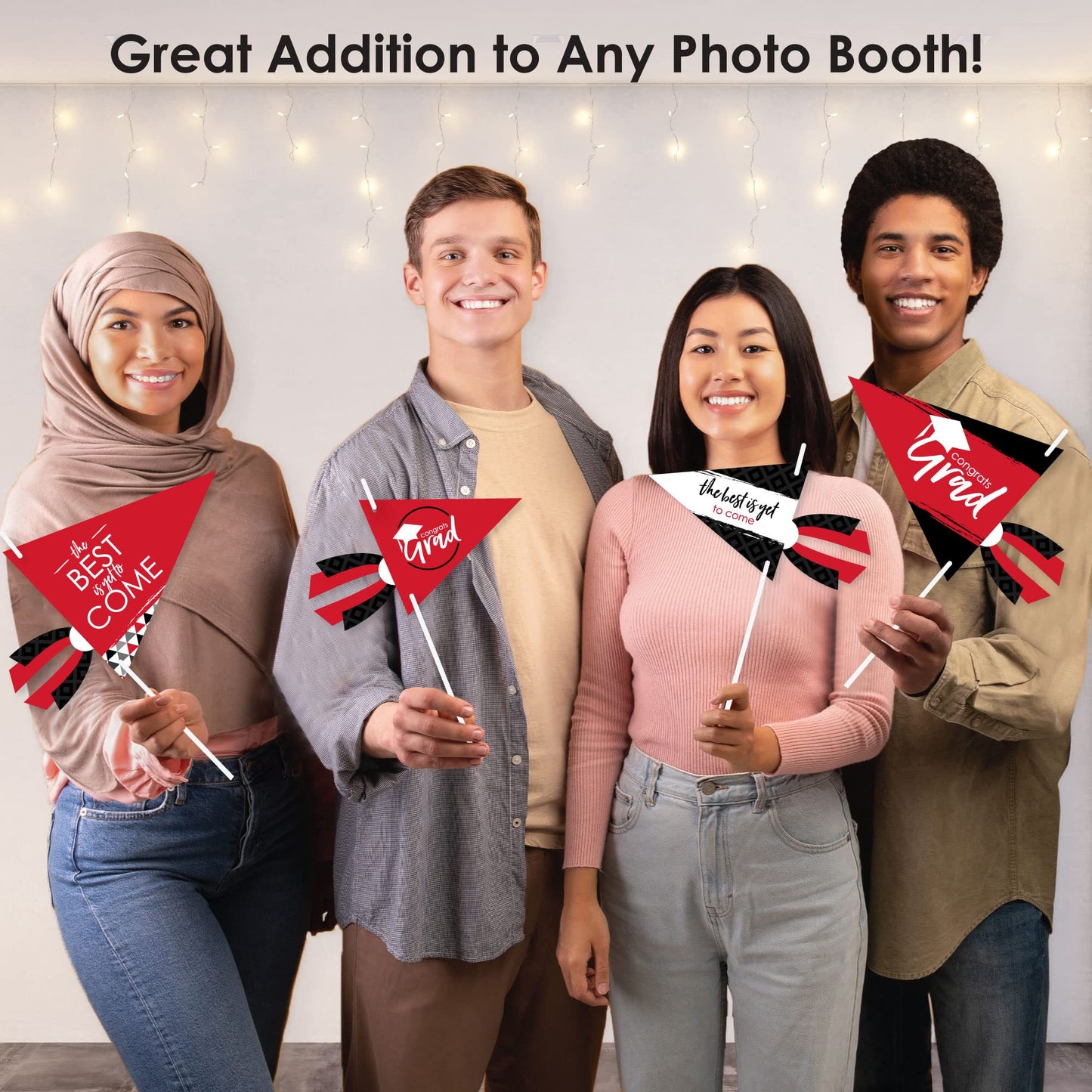 Big Dot of Happiness Red Grad - Best is Yet to Come - Triangle Red Graduation Party Photo Props - Pennant Flag Centerpieces - Set of 20