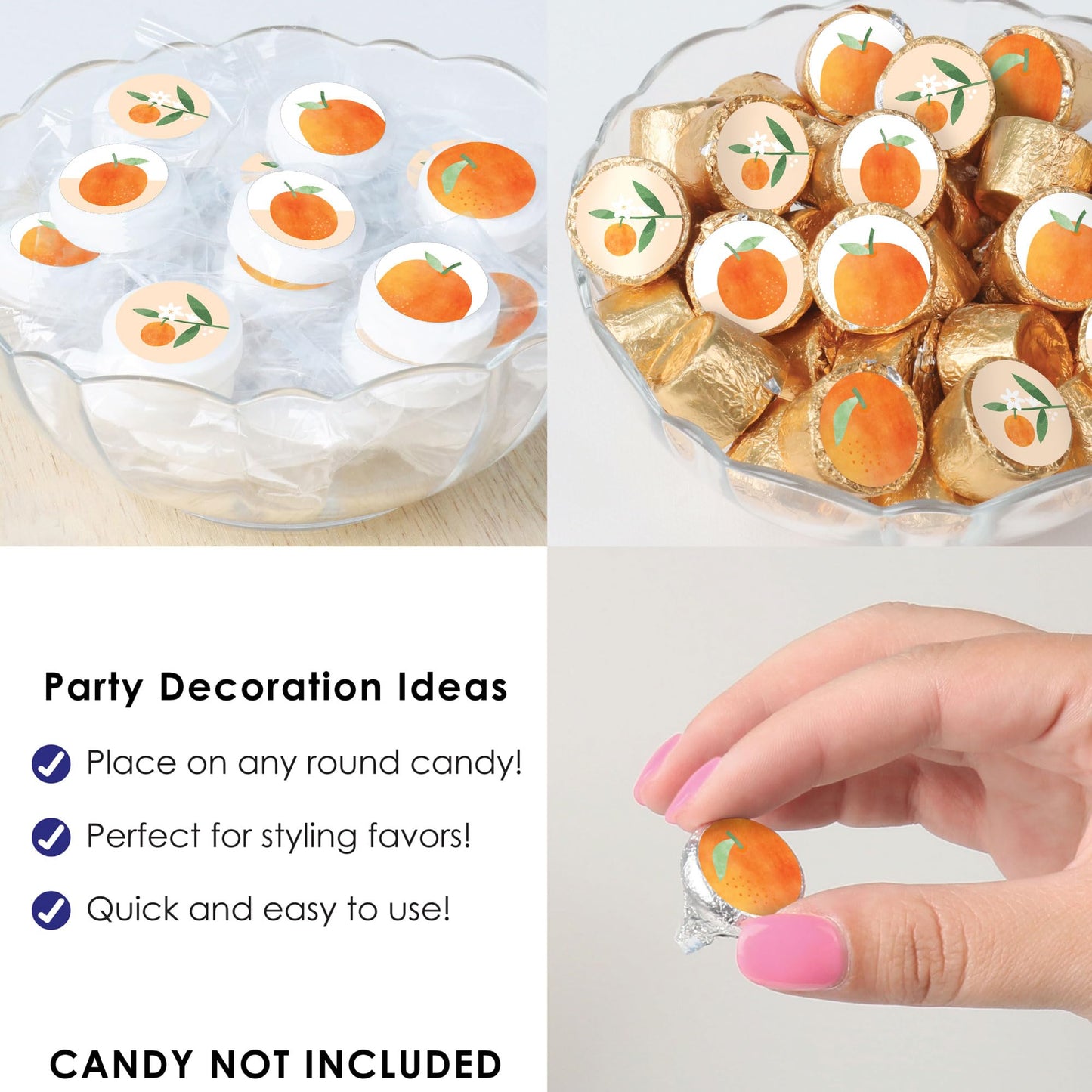 Big Dot of Happiness Little Cutie Clementine - Orange Citrus Baby Shower and Birthday Party Small Round Candy Stickers - Party Favor Labels - 324