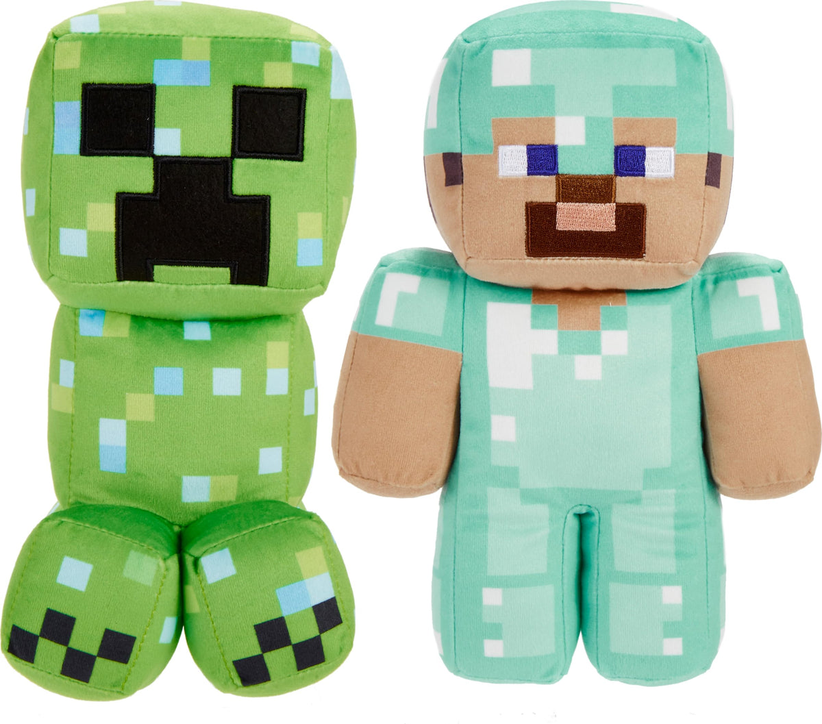 Mattel Minecraft Plush Figure 2-Pack, Steve in Diamond Armor & Charged Creeper Set, Soft Character Dolls in 8-inch Scale