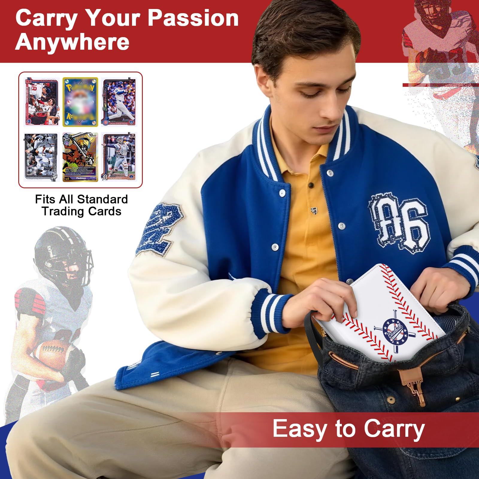 PORANDIA Baseball Card Binder 440 Pockets, Trading Card Album with Sleeves, Sports Card Binder with Card Display Design, Baseball Card Holder Album