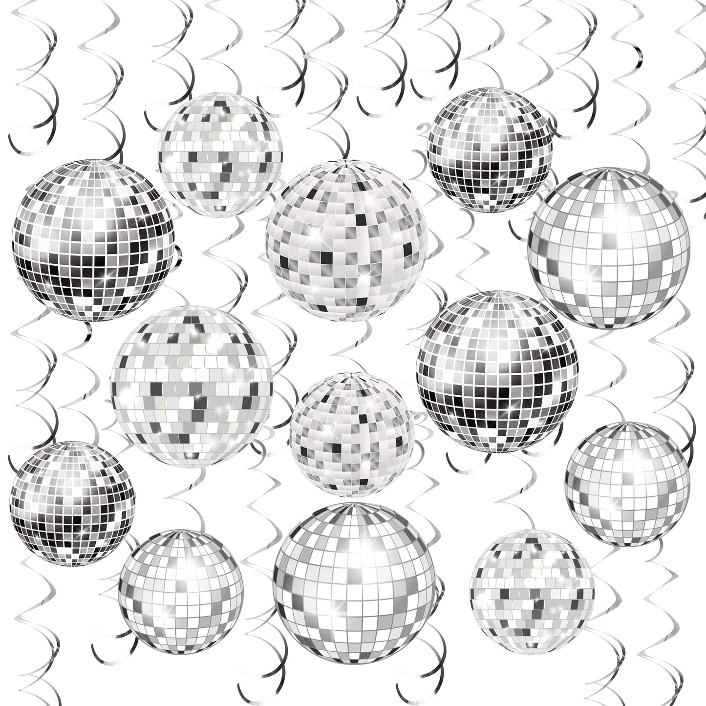 54 Pieces Disco Party Decorations Sliver Disco Ball Hanging Swirls 70s Ceiling Decor for 70s Fever Birthday Party Supplies
