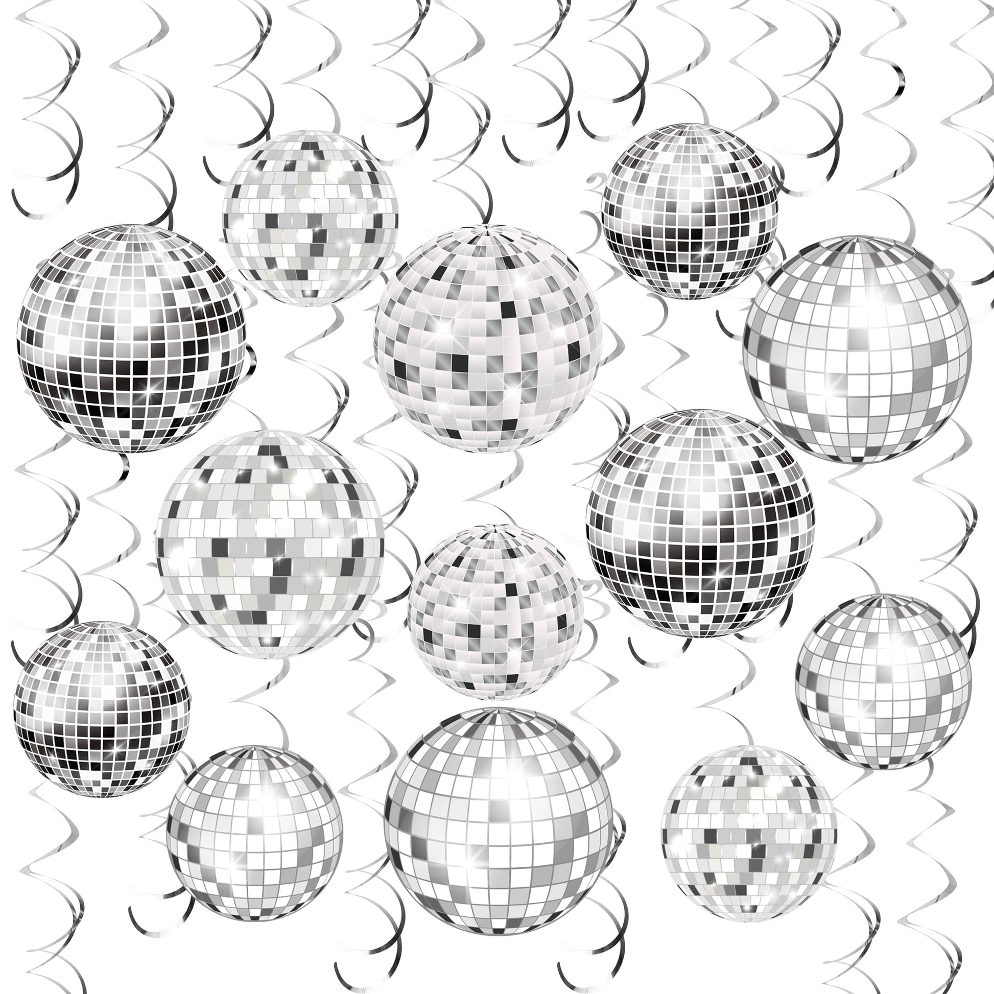 54 Pieces Disco Party Decorations Sliver Disco Ball Hanging Swirls 70s Ceiling Decor for 70s Fever Birthday Party Supplies