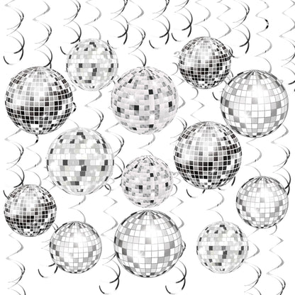54 Pieces Disco Party Decorations Sliver Disco Ball Hanging Swirls 70s Ceiling Decor for 70s Fever Birthday Party Supplies