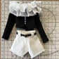 1/6 Scale Miniature Outfit Set, Black Long Sleeve Top with White Shorts