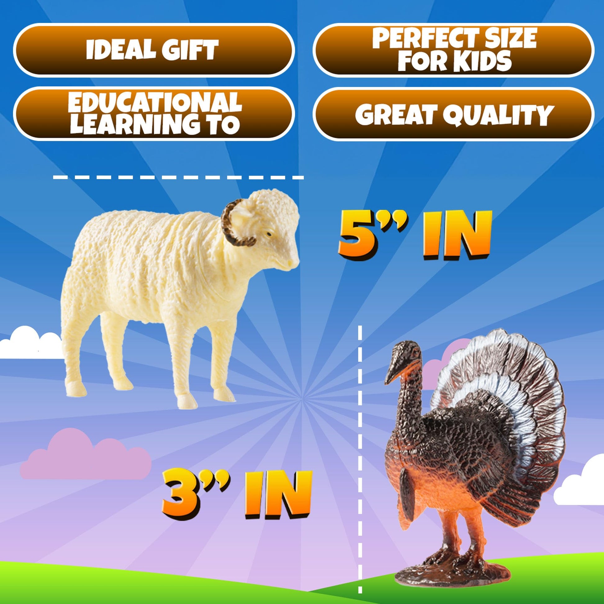 Bedwina Large Farm Animal Toys - 12 Pack - Plastic Farm Animals for Kids, Realistic 3-5 Inch Ranch / Barnyard Toy Figures Styles Include Sheep, Horse