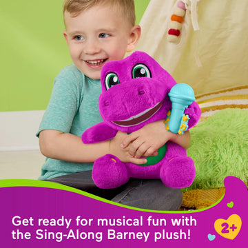 Fisher-Price Barney’s World Toddler Toys, Barney Tall Plush, 10.5 -inch Figure with Sounds, Soft Texture for Play, Kids Ages 2+ Years