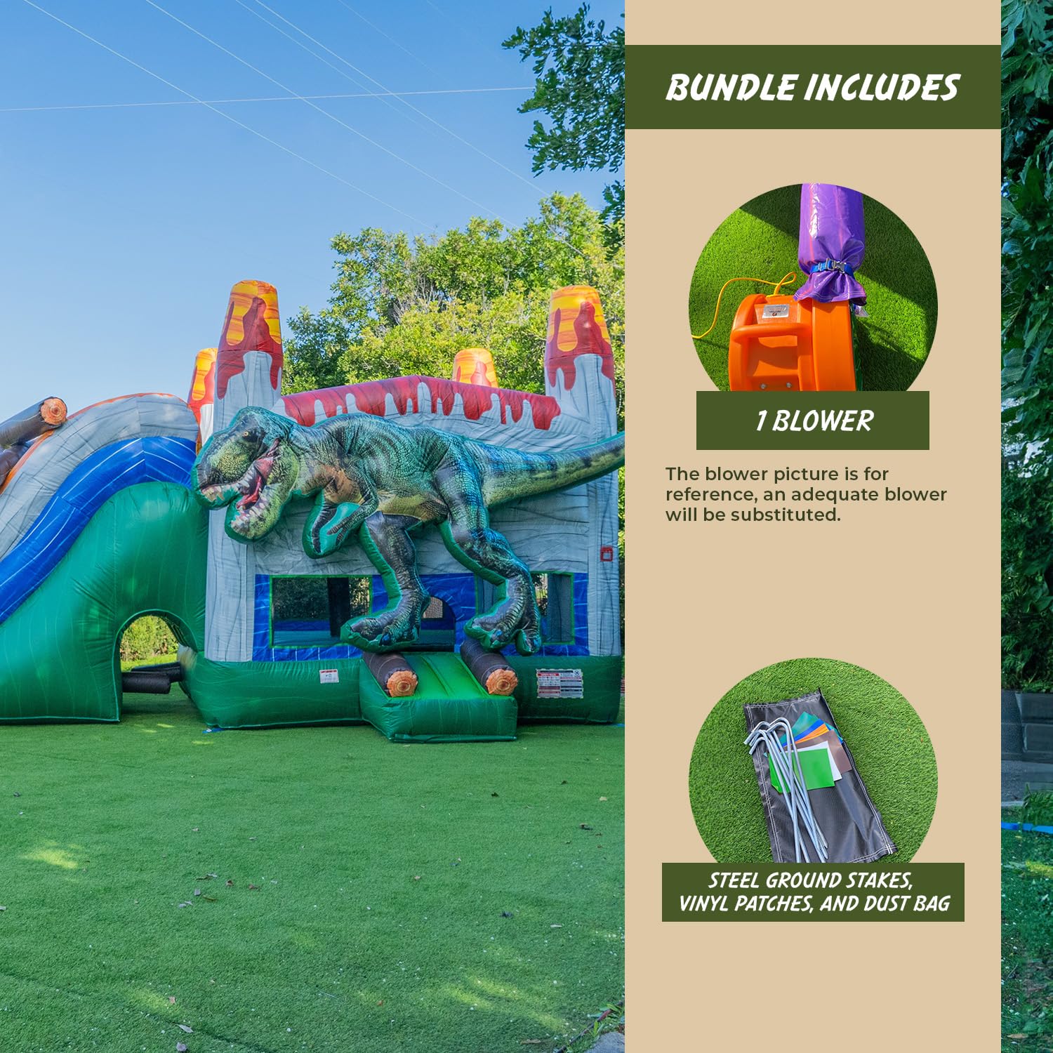 XJUMP 34ft Dinosaur Rental Grade 15oz PVC Inflatable Bouncer Slide with Pool