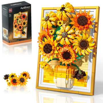 NightFlares Motion-Sensing LED Light Sunflower Photo Frame Building Kit 1011 PCS, Inspired Wall Art Decor, Creative Gift for Adults & Teens 14+