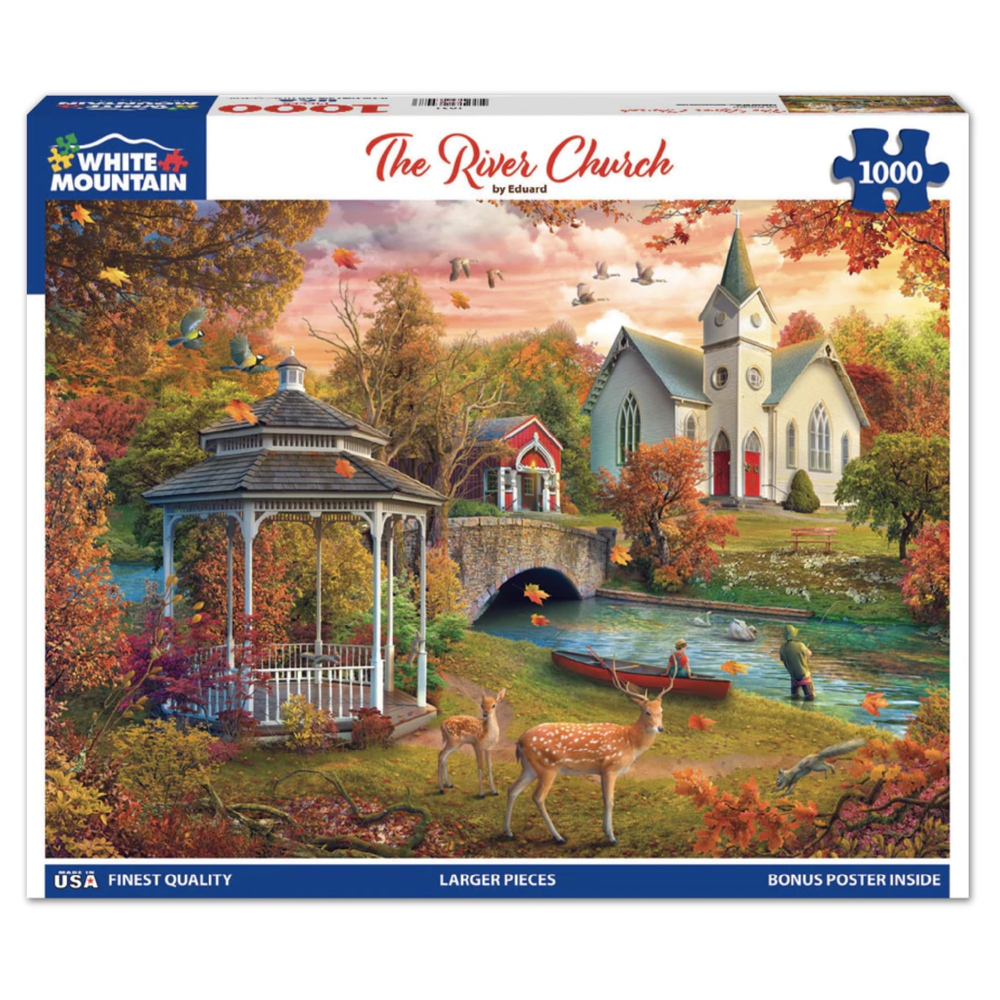 White Mountain 1000 Piece Jigsaw Puzzle Fall and Autumn, The River Church