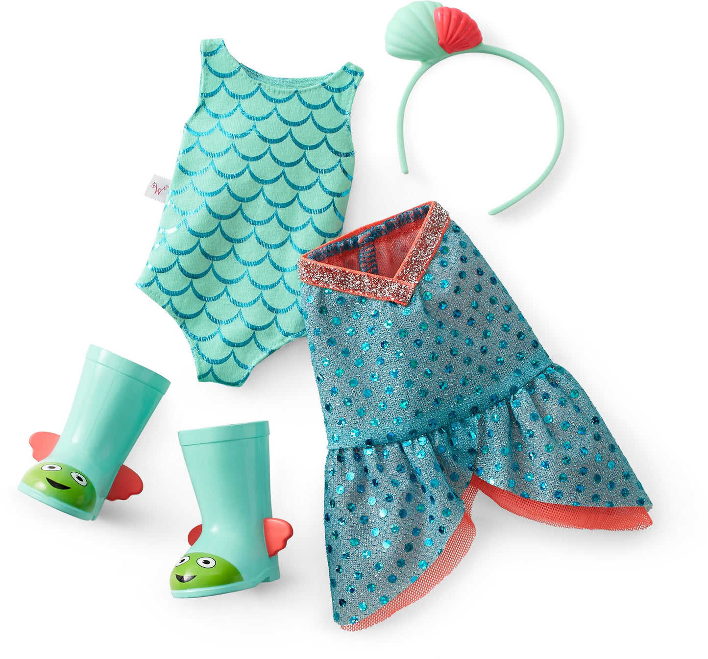 American Girl WellieWishers 14.5-inch Camille Doll with Blue Leotard, Mermaid Skirt, Headband, and Boots, For Ages 4+