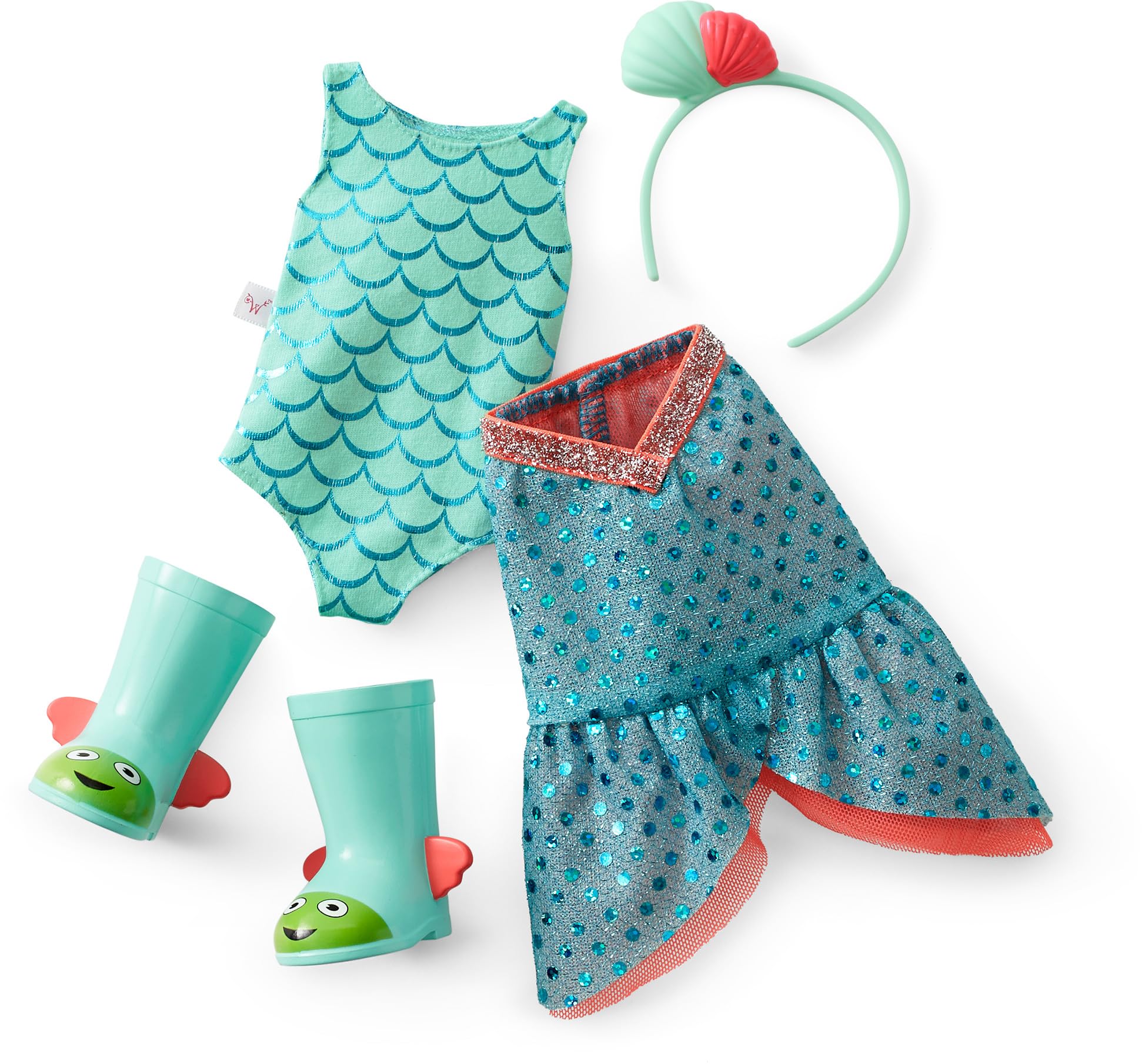 American Girl WellieWishers 14.5-inch Camille Doll with Blue Leotard, Mermaid Skirt, Headband, and Boots, For Ages 4+