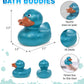 DolliBu Metallic Blue Duck Bath Buddy Squirter - Floating Blue Duck Rubber Bath Toy, Fun Water Squirting Bath Time Play for Toddlers, Animal Toy