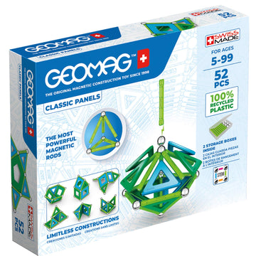 Geomag Classic Magnetic Toys for Kids Ages 5+, 52pc Educational STEM Magnets for Kids - Swiss-Made Magnetic Blocks, Tiles and Building Toys from 100%