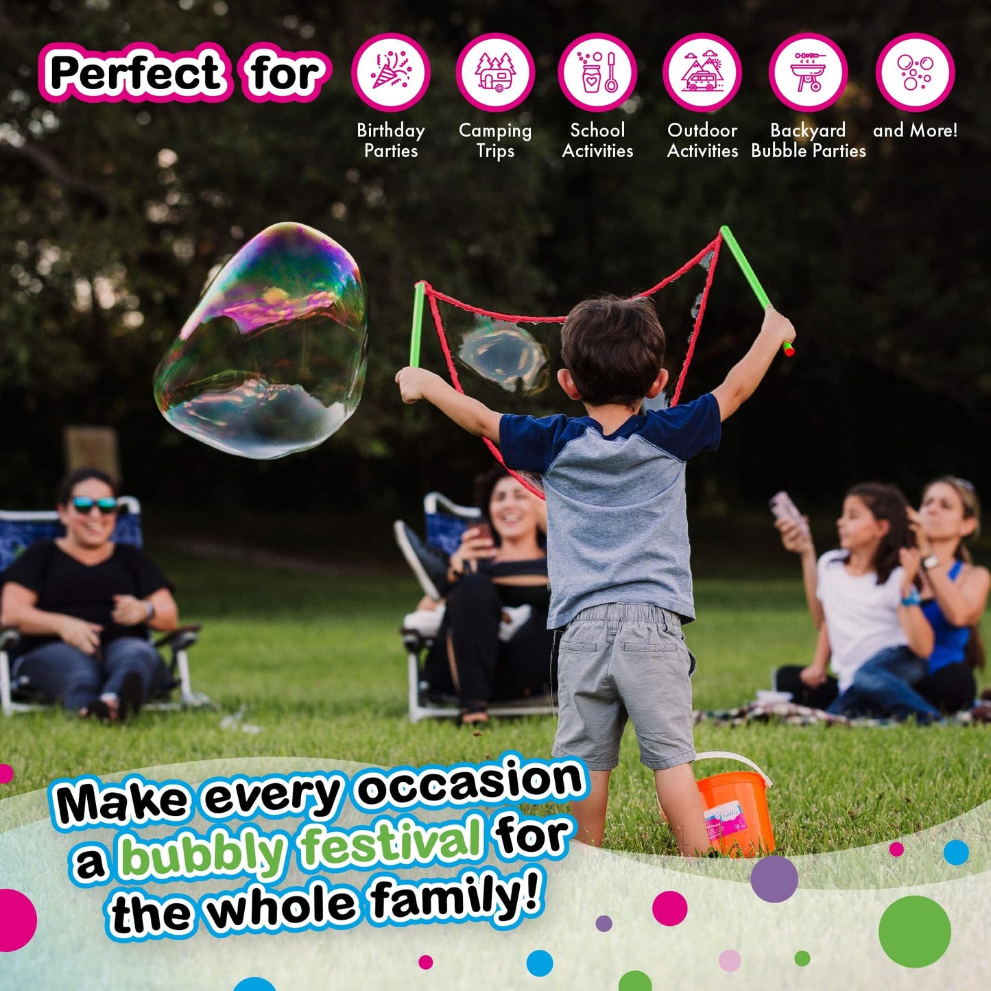 WOWmazing Giant Bubble Powder Kit: Include Large Bubble Wand and 3 Packet of Big Bubble Powder (Makes 3 Gallons) | Outdoor Toy for Kids, Boys, Girls |