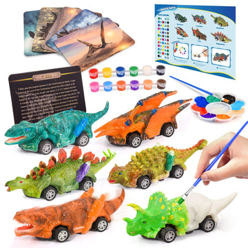 faentwc Dinosaur Painting Toys for Kids 5-7: Birthday Gifts for Kid Age 3-12 2 in 1 Dino Arts Painting Kits and Pull Back Cars Toy for Boys 4 5 6 7 8