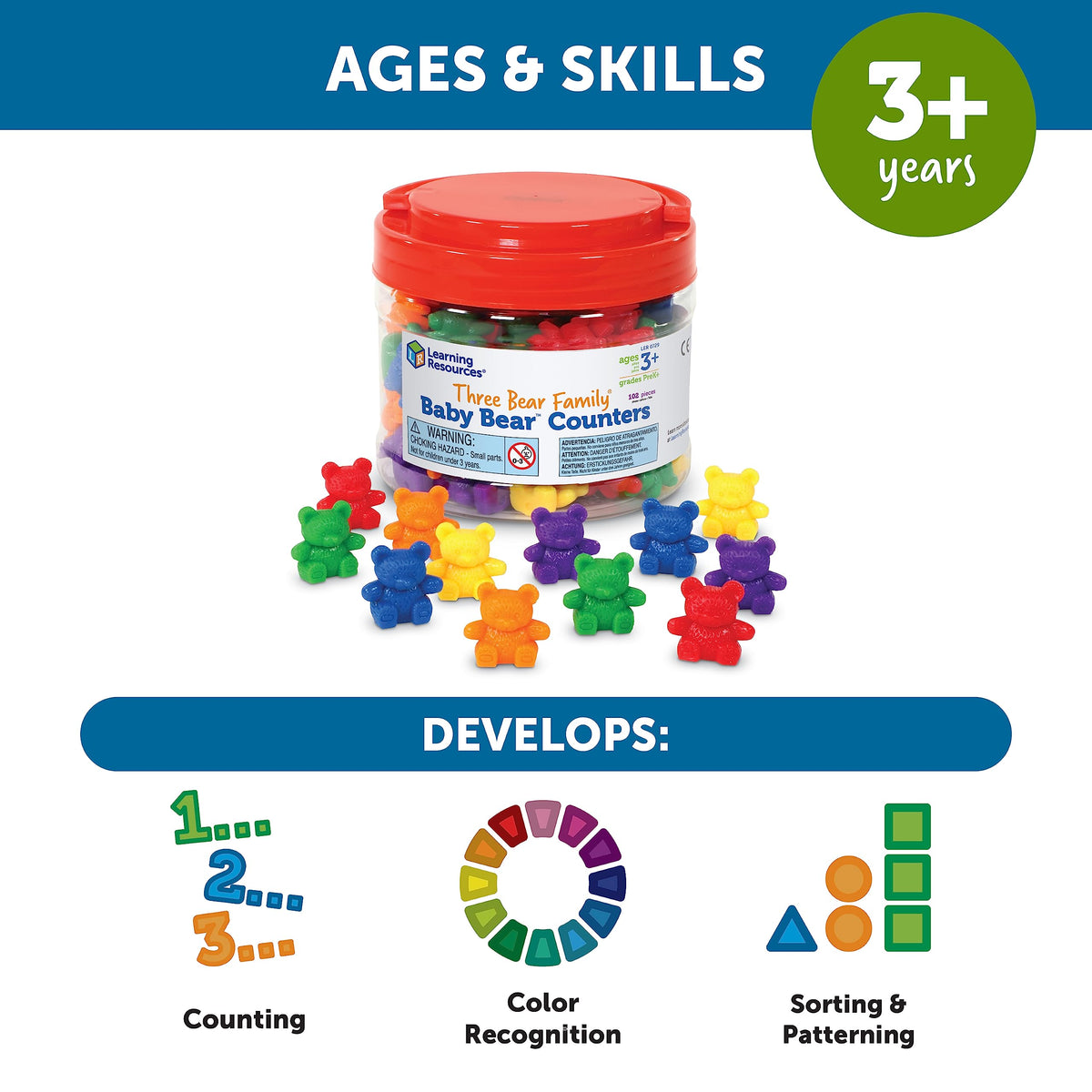 Learning Resources Baby Bear Counters - 102 Pieces, Ages 3+ | Grades Pre-K+ Toddler Learning Toys, Counters for Kids, Counting Manipulatives, Teddy