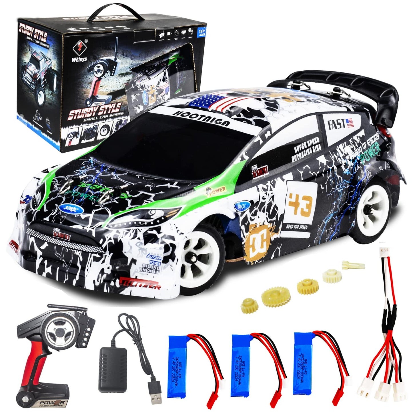 LEOSO WLtoys K989 1/28 4WD Mini RC Drift Car with 3 Batteries