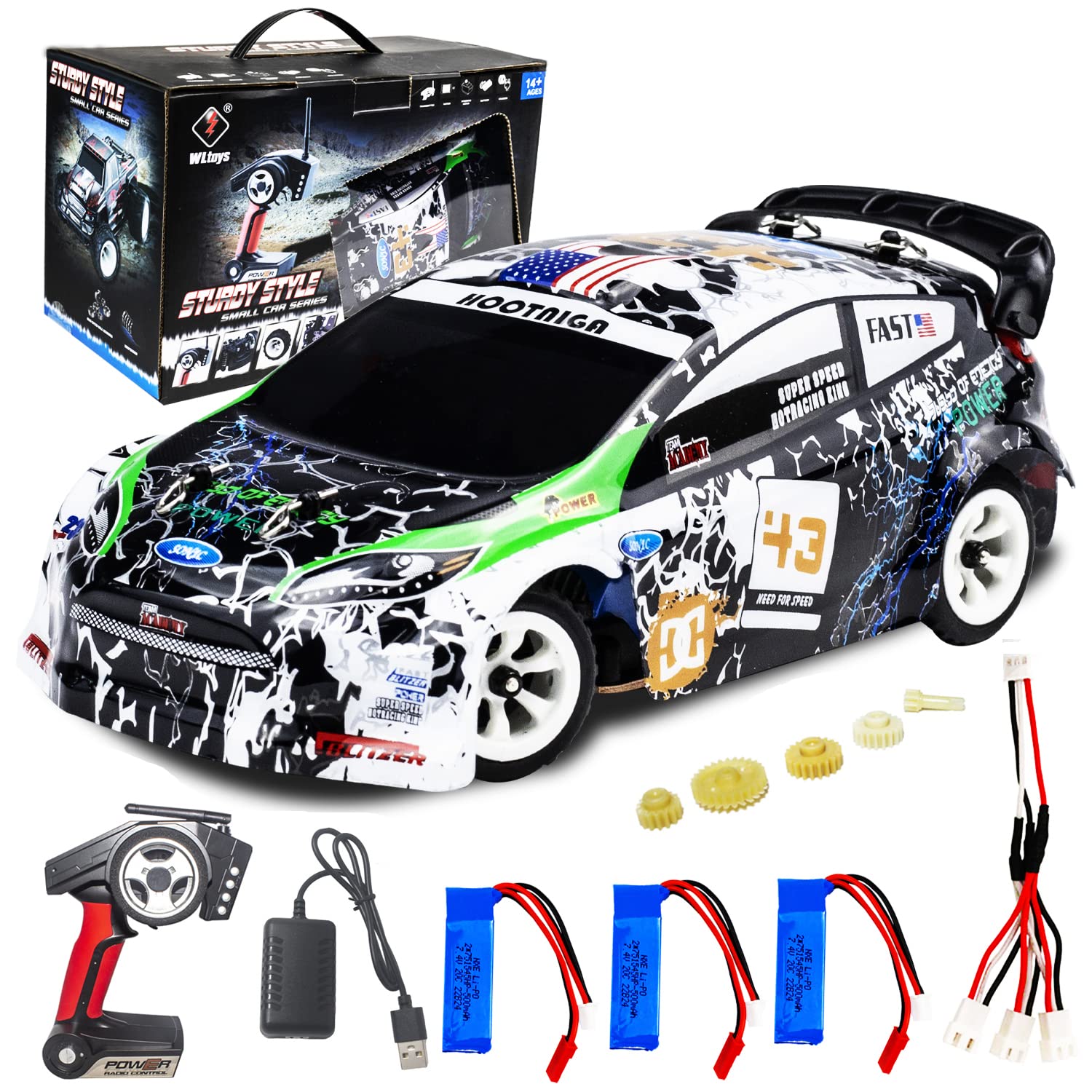 LEOSO WLtoys K989 1/28 4WD Mini RC Drift Car with 3 Batteries