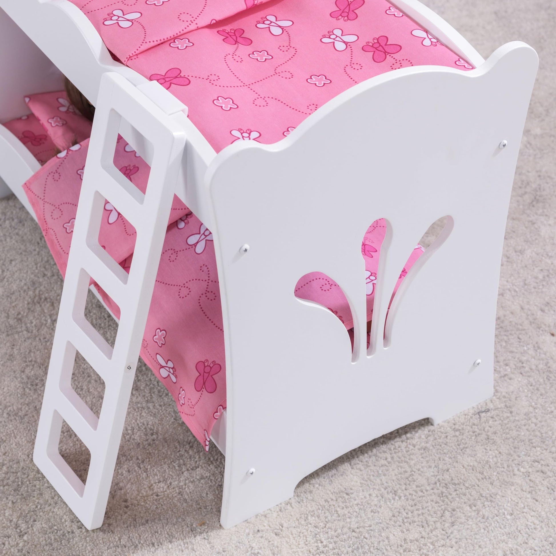 KidKraft KidKraft Wooden Lil' Doll Bunk Bed with Pink Butterfly Bedding Set, Furniture for 18-Inch Dolls - White,Gift for Ages 3+