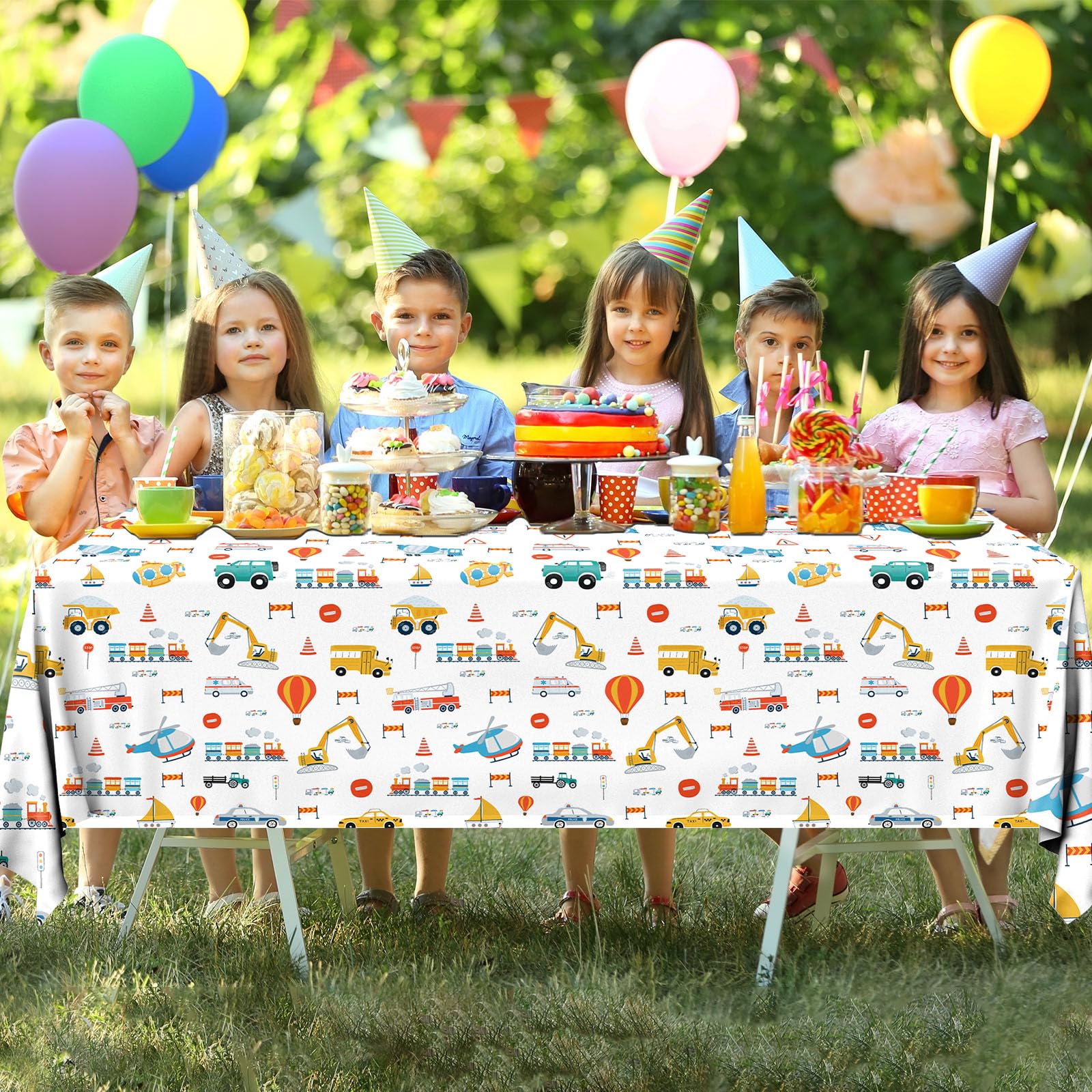 HAKOTI 3Pack Transportation Birthday Tablecloth,Transportation Birthday Party Supplies Rectangular Truck Birthday Plastic Table Covers