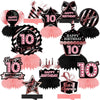 Happy 10th Birthday Rose Gold and Black Table Honeycomb Centerpieces Balloons Theme Decor Table Decorations Table Toppers for Girls Women Princess 10