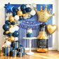 MSMANCY Navy Blue Birthday Decorations for Men, Happy Bithday Banner Foil Balloons Gold White Confetti Balloons for Men Boy Adults Birthday Party