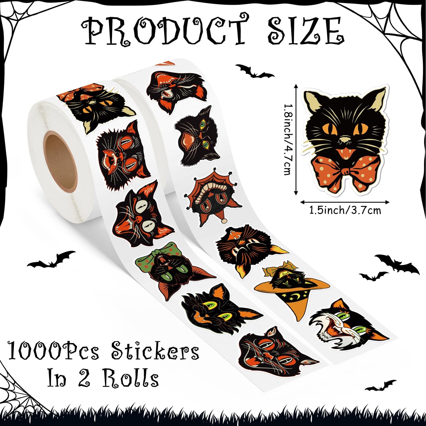 GUjianzi Vintage Black Cat Stickers - 1000Pcs Funny Cute Meme Decals for Kids Teen Adult, Aesthetic Kitty Waterproof Vinyl Sticker Gifts