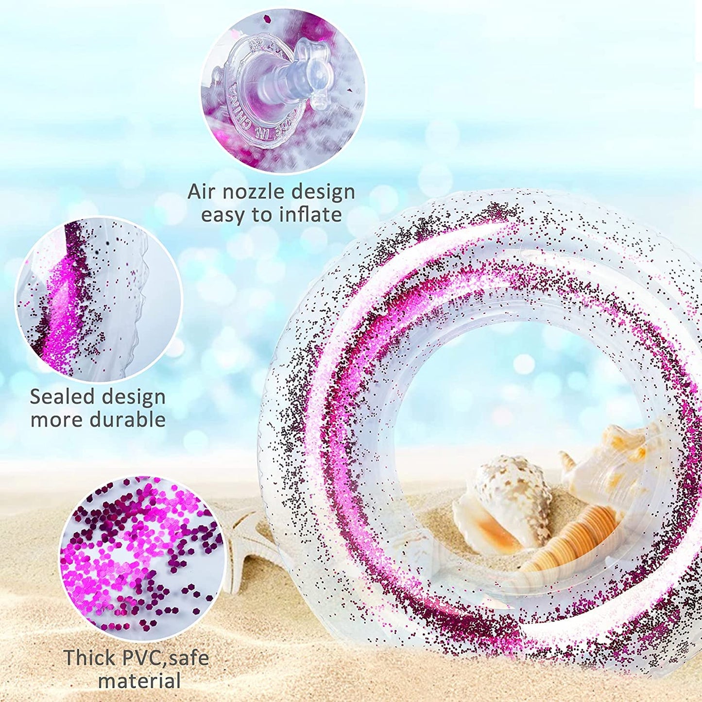 Anas Pool Floats Rings, Inflatable Swimming Pool Floating Rings, Summer Fun Glitter Multicolor Swim Tube Pool Floaties, Summer Outdoor Floats 3 Pack
