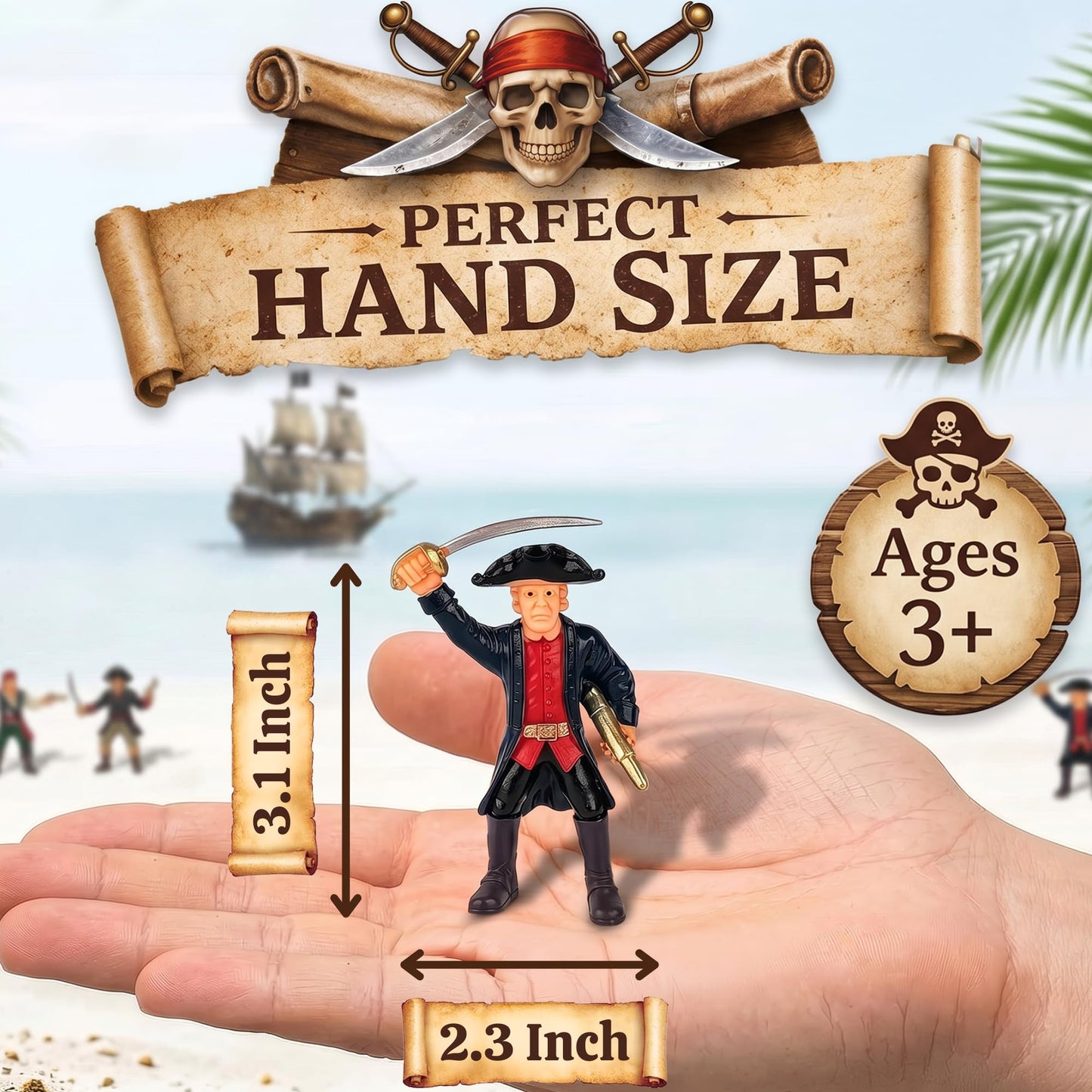 Liberty Imports 8 Piece Pirate Action Figures Playset in Assorted Poses and Weapons, Fun Pirate Men Party Favor for Kids (3.5 inch)