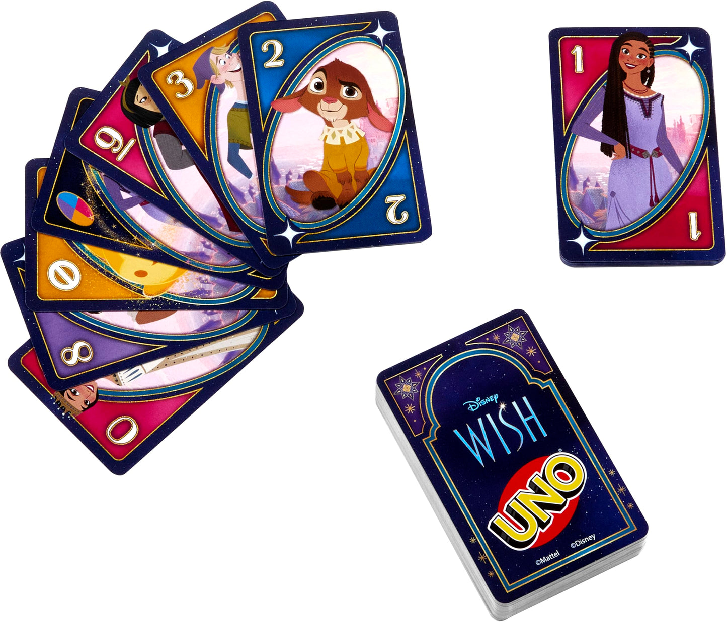 Mattel Games UNO Disney Wish Card Game for Kids, Family Night & Adults with Characters from The Movie & Special Rule, 2 to 10 Players