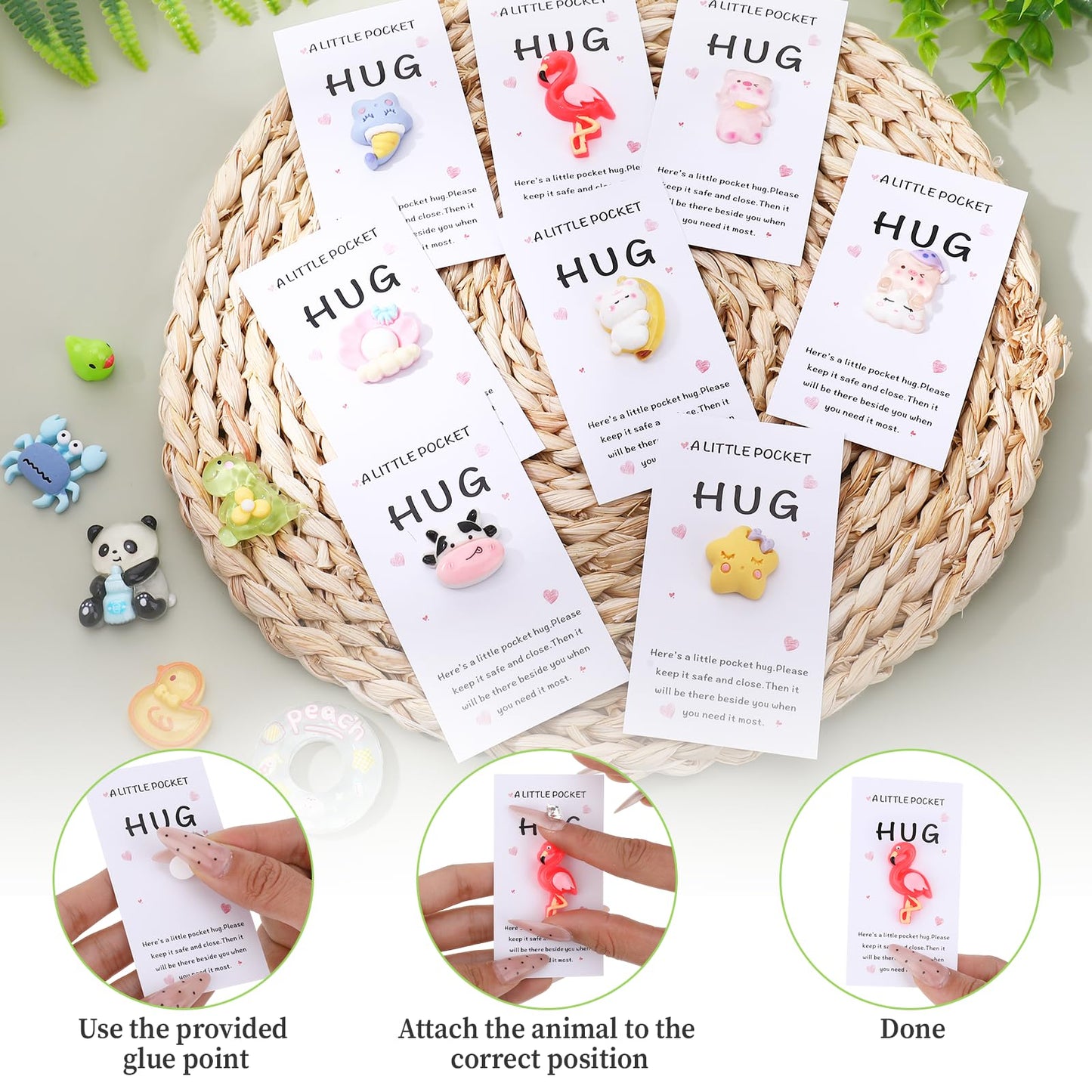 Sploziia 50 Sets Pocket Hug Bulk Inspirational Pocket Hug Cards with Mini Resin Animals Mini Birthday Valentine's Day Gifts Small Team Appreciation