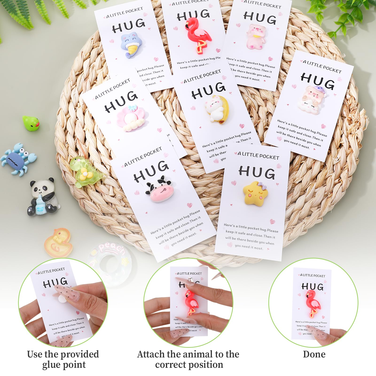 Sploziia 50 Sets Pocket Hug Bulk Inspirational Pocket Hug Cards with Mini Resin Animals Mini Birthday Valentine's Day Gifts Small Team Appreciation