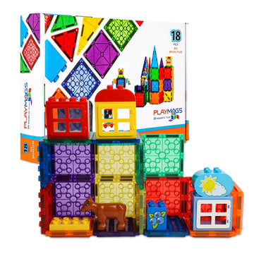 Playmags Magnetic Tiles, 18Pcs Magnetic Building Bricks, Exclusive Magnetic Blocks, Skill Development, Ages 3+ (Big Bricks Tiles)
