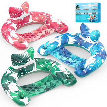 KEUCL Pool Floats, 3 Pack Inflatable Pool Float Chairs with Cupholders & Handles, Pool Floats Adult & Kids Perfect for Pool Lake & Rivers, Pool Toys