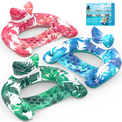 KEUCL Pool Floats, 3 Pack Inflatable Pool Float Chairs with Cupholders & Handles, Pool Floats Adult & Kids Perfect for Pool Lake & Rivers, Pool Toys