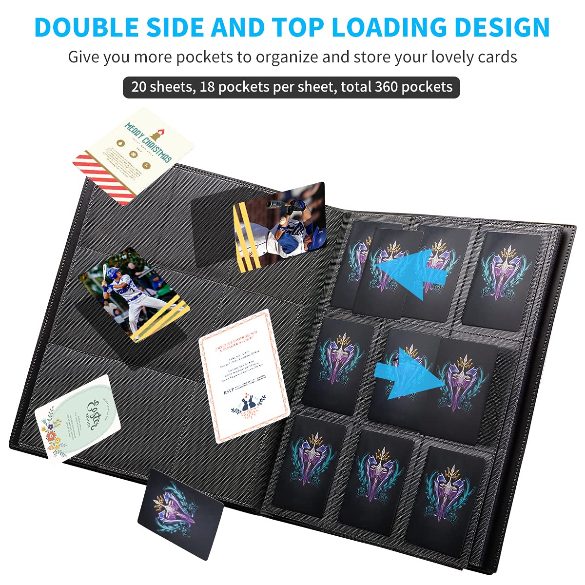 JIQEZNL Card Binder, 360 Pockets Upgraded Trading Card Binders, Cards Collection Binder 9 Pocket, Side Loading Yugioh Binder Book Holder for MTG, TCG