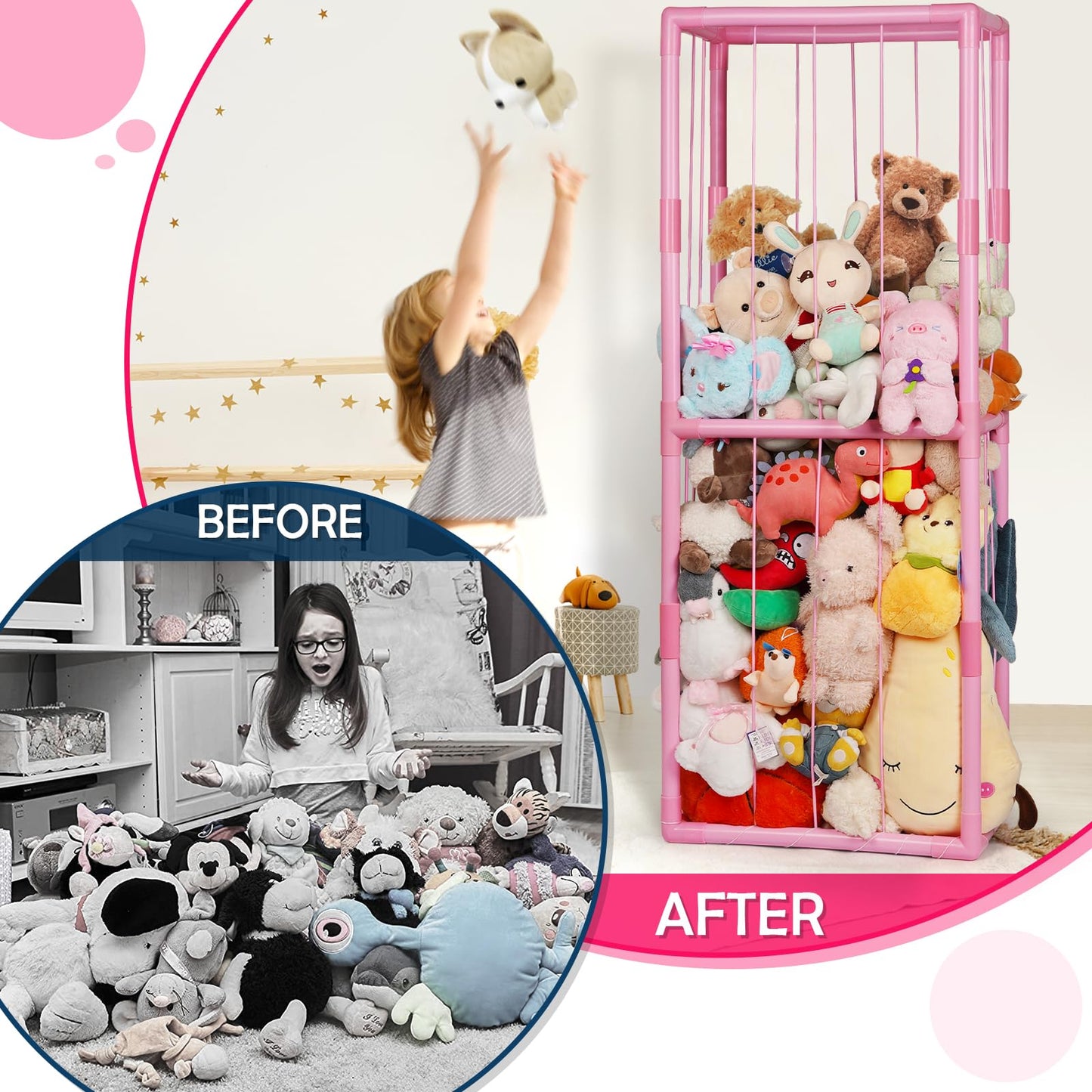 Ibnotuiy Stuffed Animal Zoo Storage PVC Stuffed Animal Holder, Pink