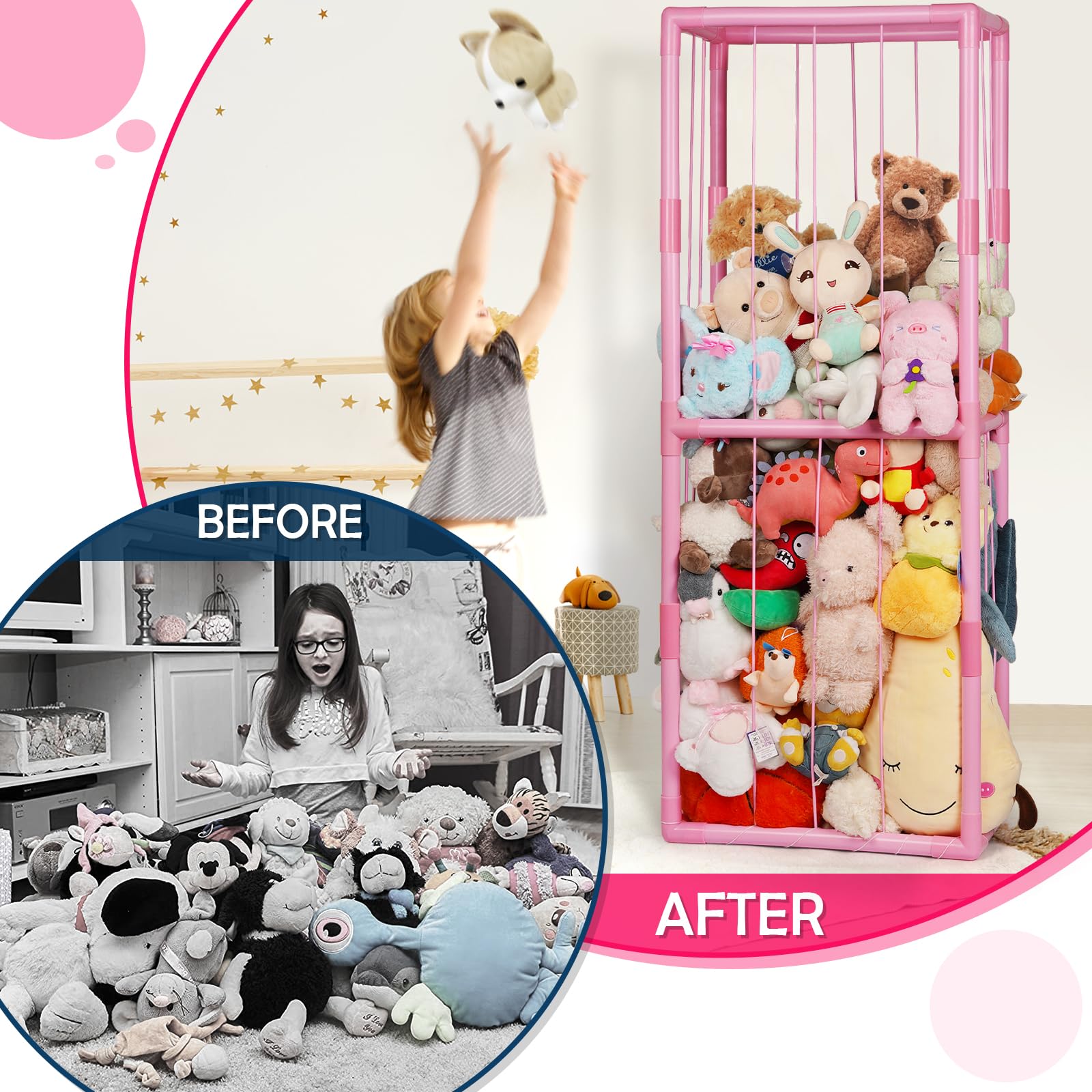 Ibnotuiy Stuffed Animal Zoo Storage PVC Stuffed Animal Holder, Pink