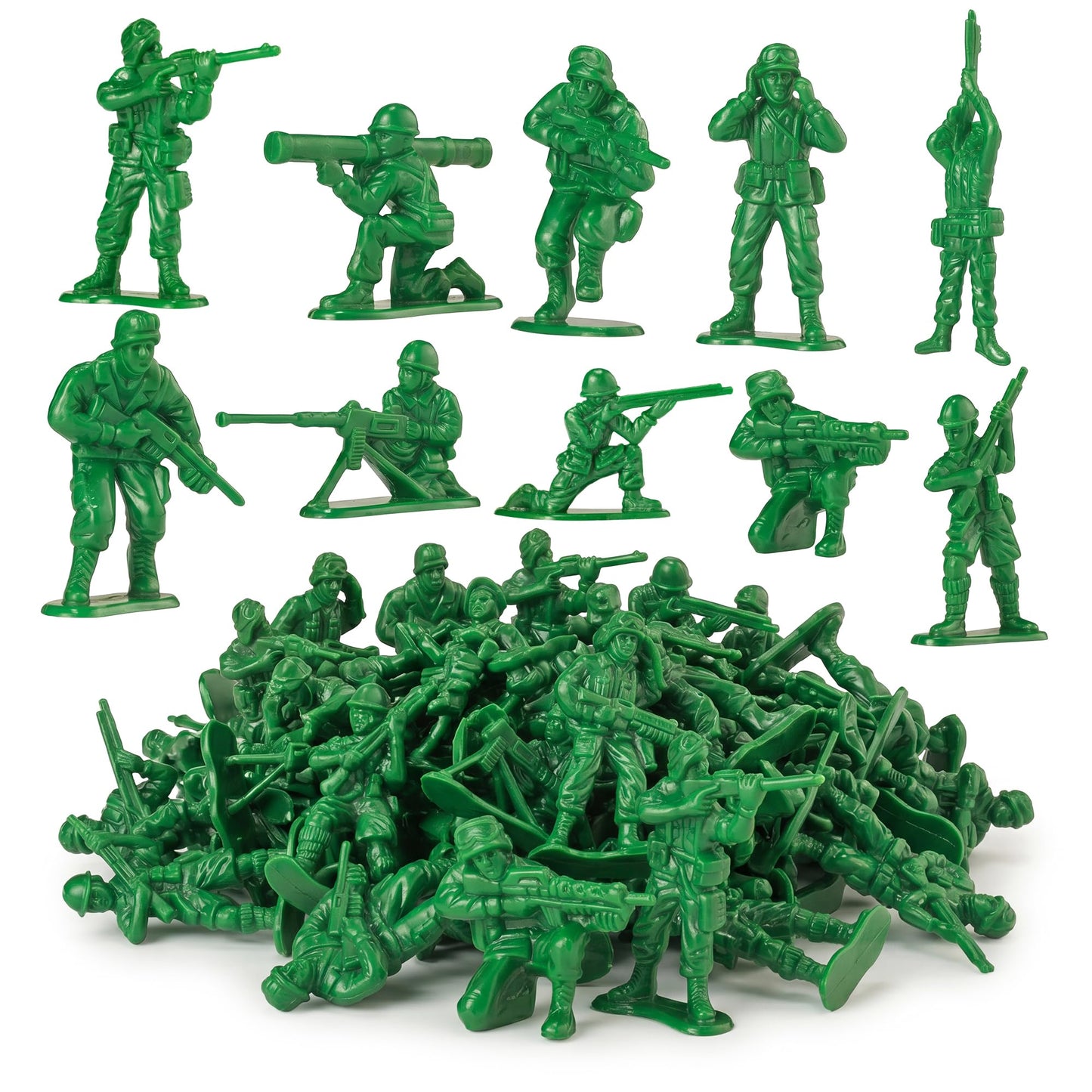 KiddieLoot Green Army Men Toy Soldiers (108 Pack) - Classic Military Action Figures for Kids - Plastic Army Toys Set for Battle Play, Party Favors