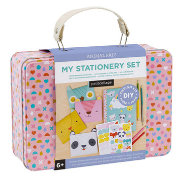 Petit Collage DIY Arts and Crafts Kit, Stationery Design - Craft Kit for Kids Includes 12 Animal Notecards, 1 Blank Journal, 2 Sticker Sheets, 4