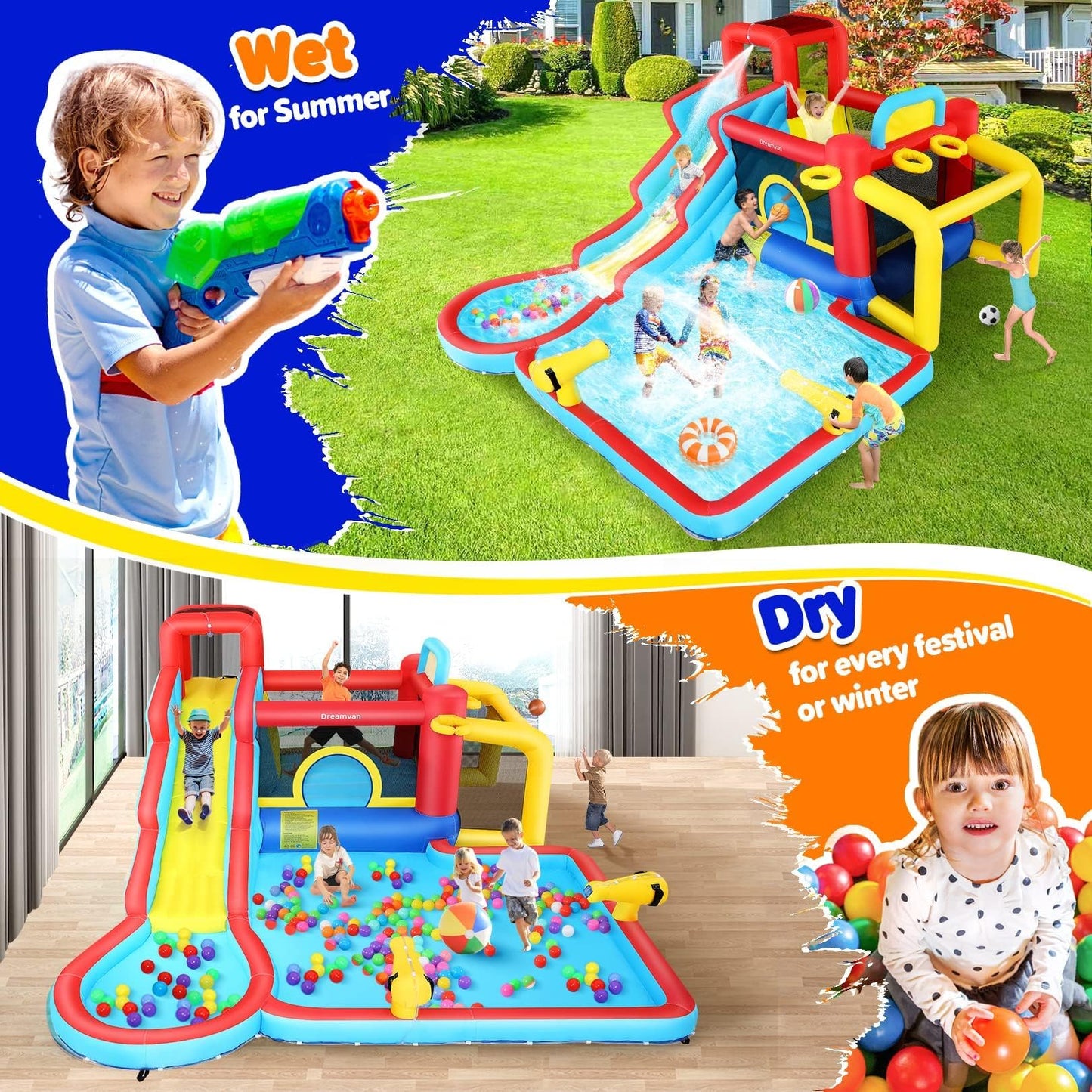 AKEYDIY Water Slide Bounce House,13×12.5ft Waterfall Waves Mega Water Slides Park |Inflatable Water Slide for Big Kids 8-12 &3-10,Large Pool,Blow Up