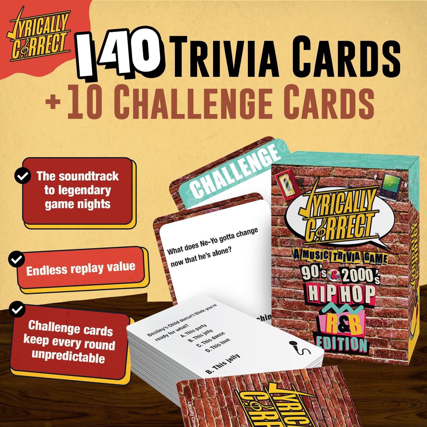 Lyrically Correct 90s & 2000s Hip-Hop & R&B Music Trivia Card Game for Adults & Families - Do You Know The Lyrics? Party Game for Game Night, Cookouts