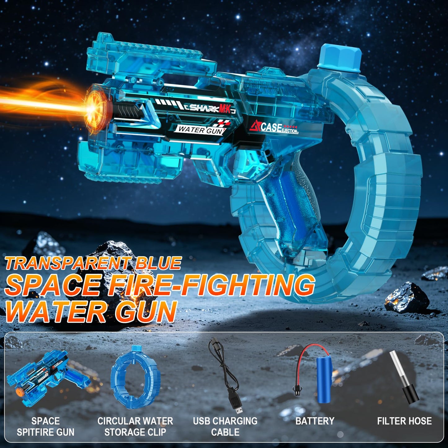 Electric Water Gun Toy, Automatic Water Gun with Strobe Lights - Blue