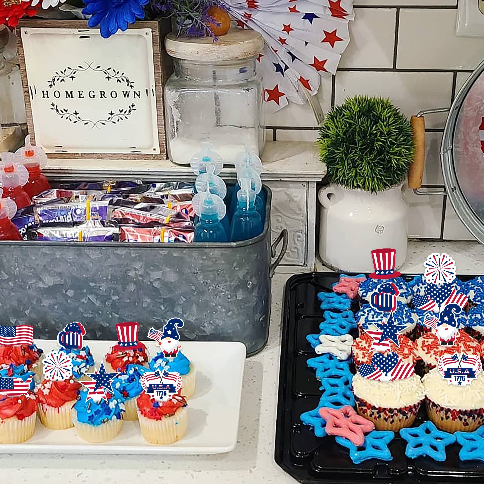 72pcs 4th of July Cupcake Toppers, Patriotic Toothpicks Decorations for 4th of July Independence Day Party Supplies Favor Cake Topper
