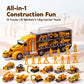 JOYIN 25-in-1 Construction Truck Toy Set with 12 Vehicles & 12 Worker Figures, Push and Go Toy Trucks with Sound and Light, Construction Toys Birthday