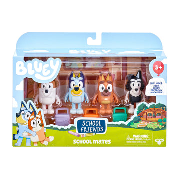 Bluey School Mates Figurine Toys Pack of 4, Articulated Jack, Pretzel, and Mackenzie Character Toys with Lunch Boxes, Action Figures for Kids Ages 3+