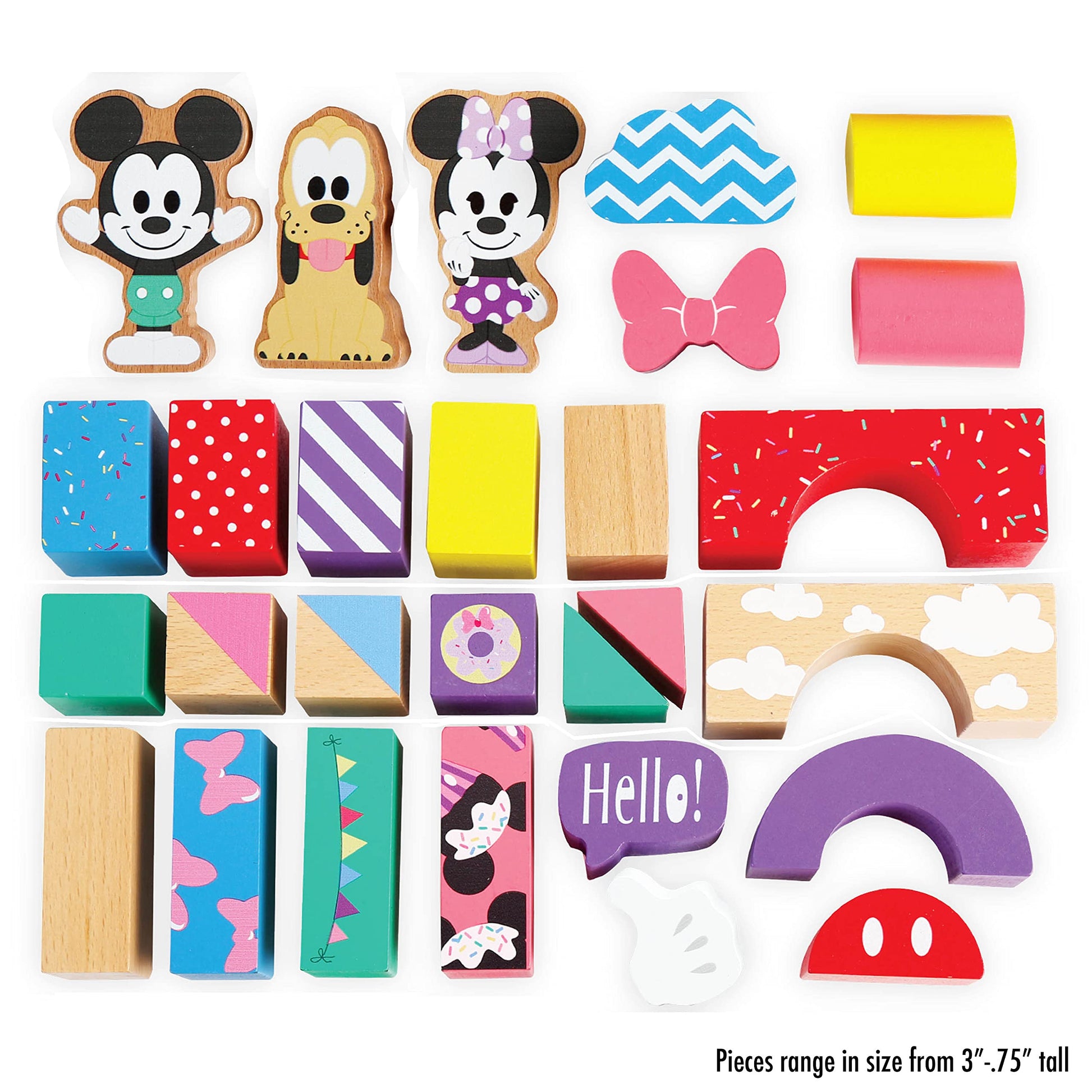 Just Play Disney Wooden Toys Mickey Mouse & Friends Block Set, 28-Piece Set Includes Mickey Mouse, Minnie Mouse, and Pluto, Kids Toys for Ages 18