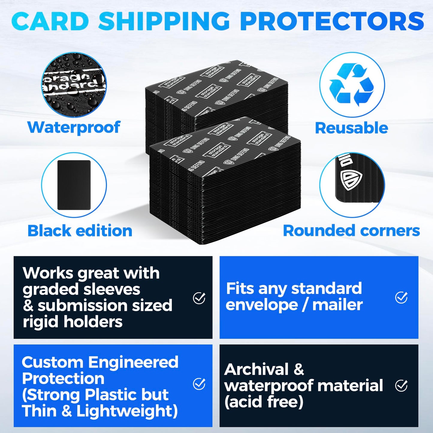 Ding Defend 4x6 Black Trading Card Shipping Protector 110 Pack - Sports Card Protectors Hard Plastic w/Rounded Corners, Hobby Shipping Shield for