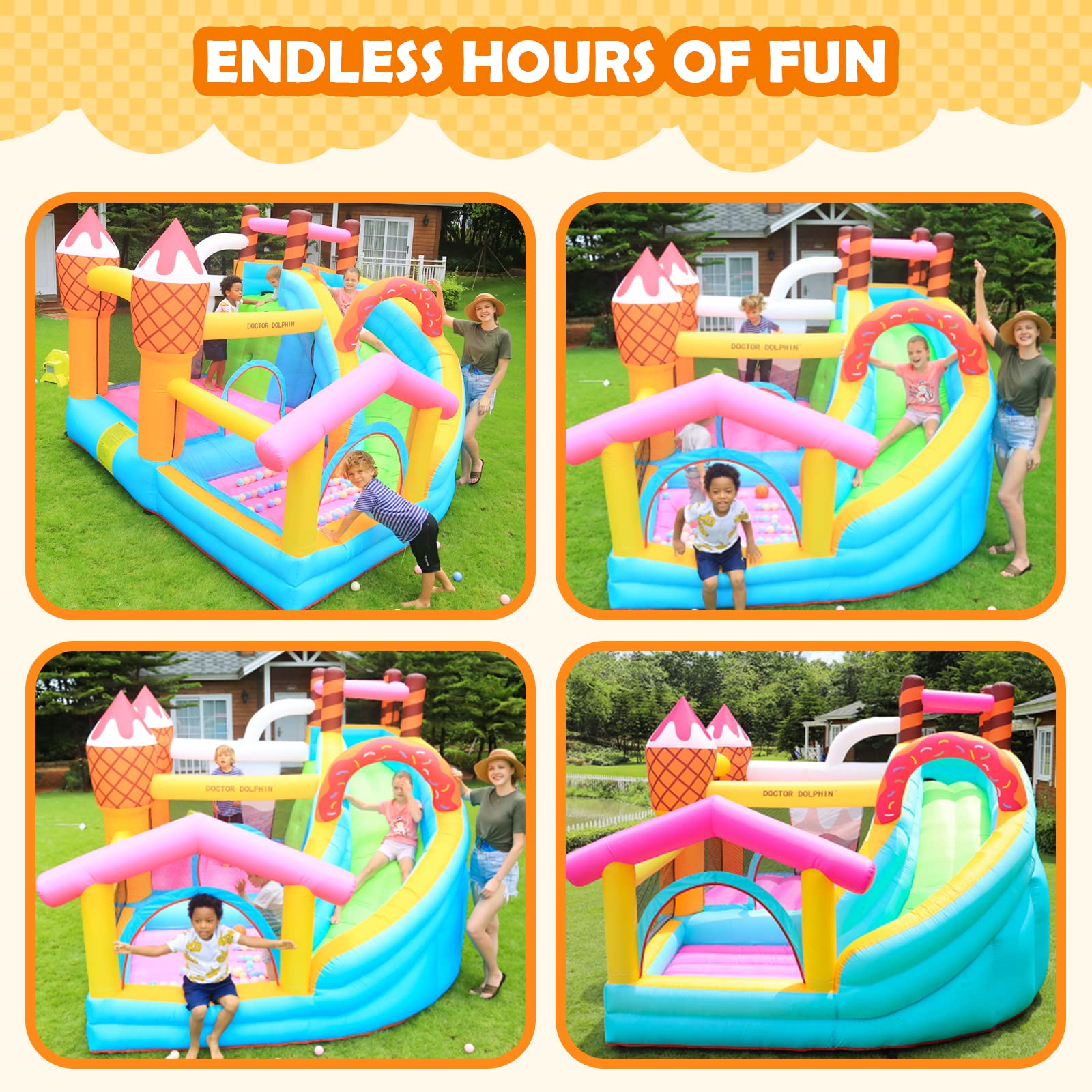 Doctor Dolphin Bounce House for Kids, Indoor Bouncy House, Inflatable Bouncy Castle, Kids Bounce House with Slide, Jump House Outdoor for Backyard